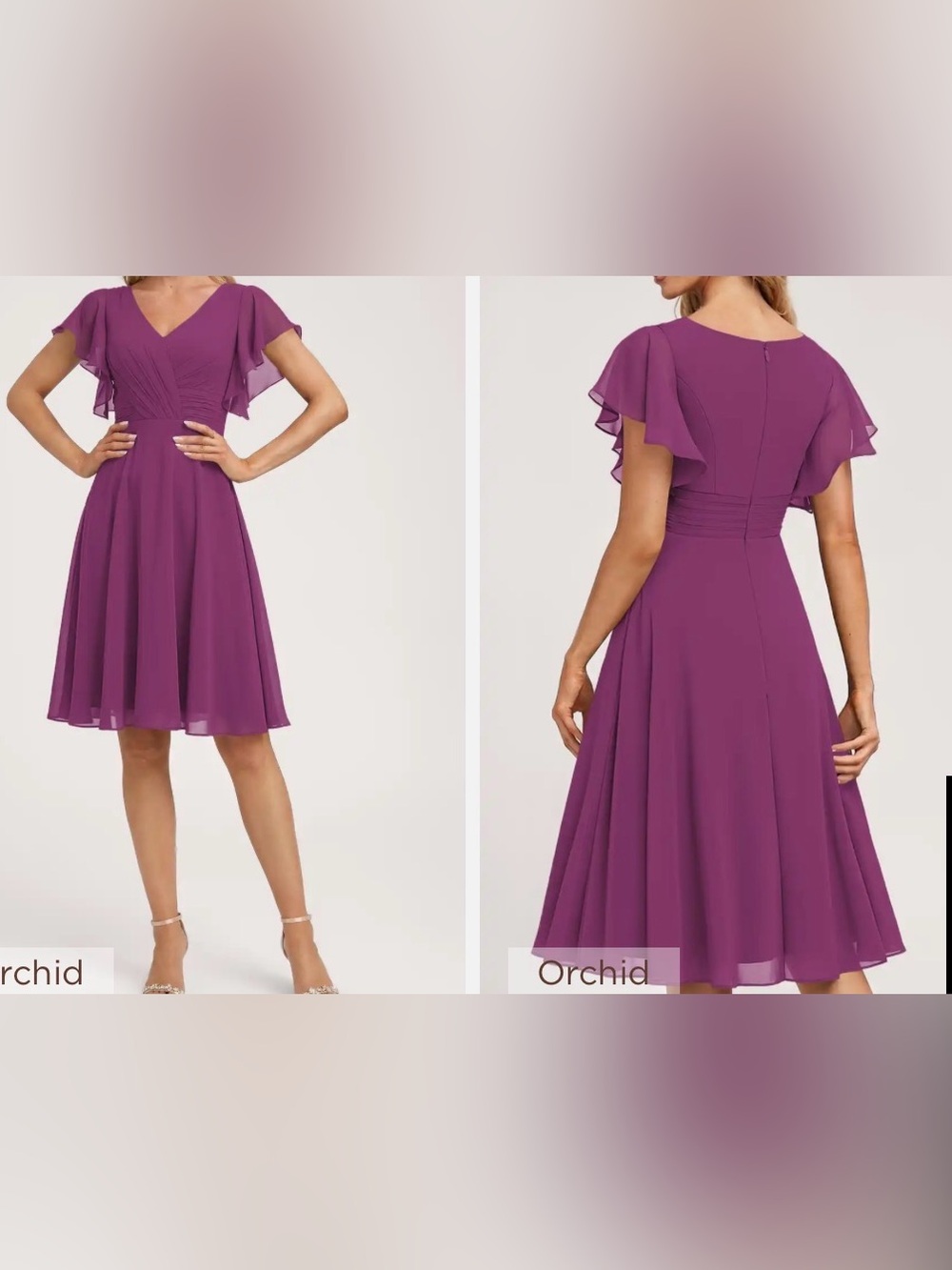JJs House Orchid V-Neck Midi Dress with Flutter Sleeves